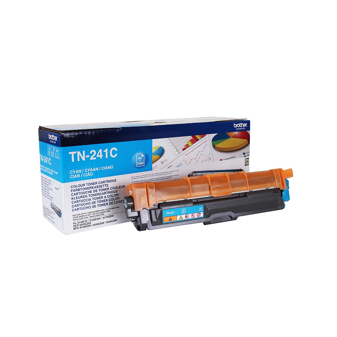 Lasertoner Brother TN-241C Cyan för skrivare, 1400 sidor, i förpackning