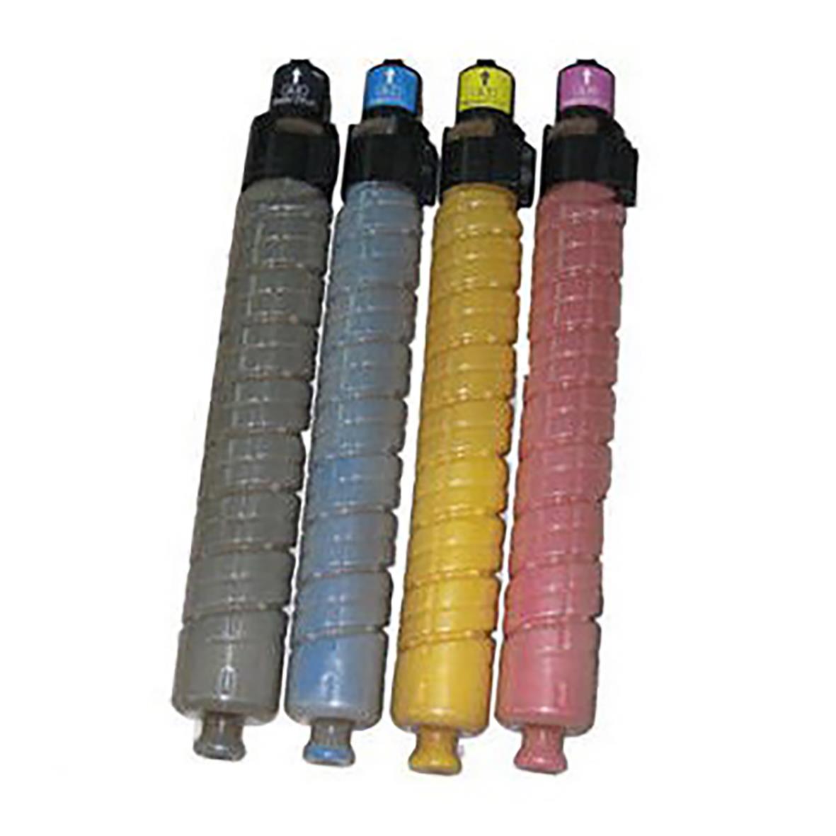 Fyra färgade laser tonerkassetter för Ricoh 20000sid i svart, blått, gult och rosa