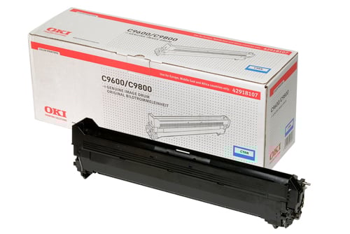 Cyan tonertrumma för OKI C9600/C9800 skrivare i originalförpackning