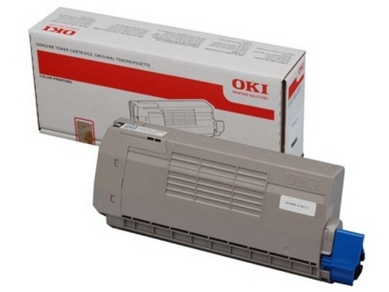 OKI svart lasertoner 44318608 i förpackning och tonerkassett