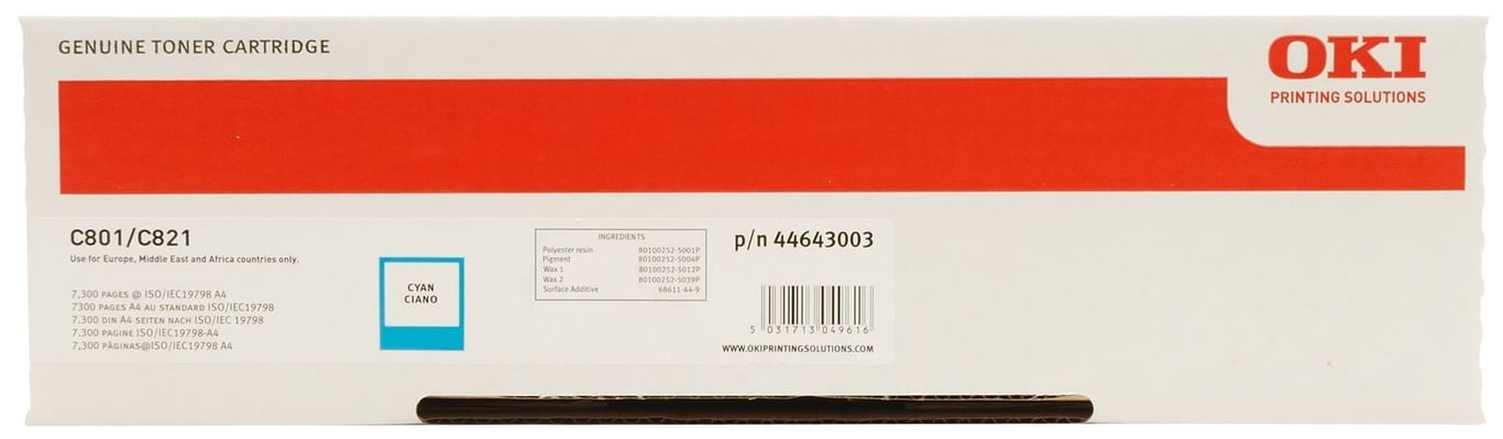 Cyan lasertoner för OKI 7300 med 44643003 sidor