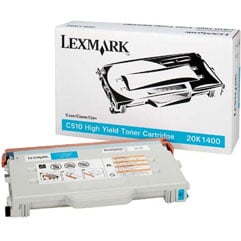Lasertoner Lexmark C510 Cyan i förpackning och toner