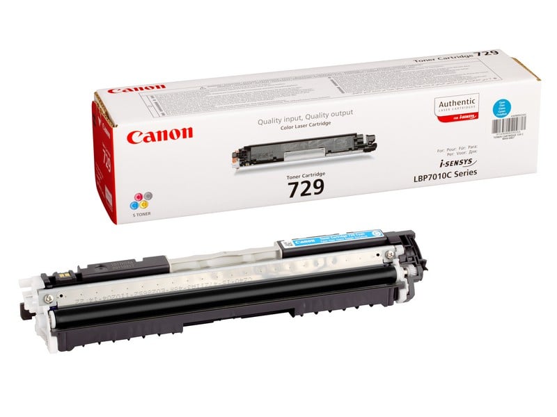 Cyan lasertonerkassett Canon CRG 729 4369B002 i förpackning och utlösare