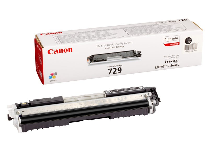 Svart laser tonerkassett Canon CRG729 4370B002 i förpackning och utlösare