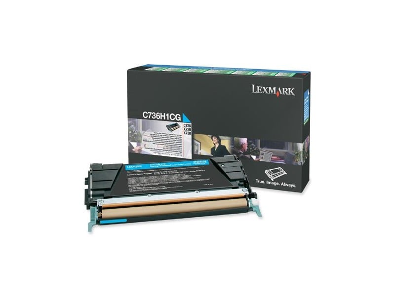 Cyan laser tonerkass för Lexmark C736H1CG med kapacitet för 10000 sidor
