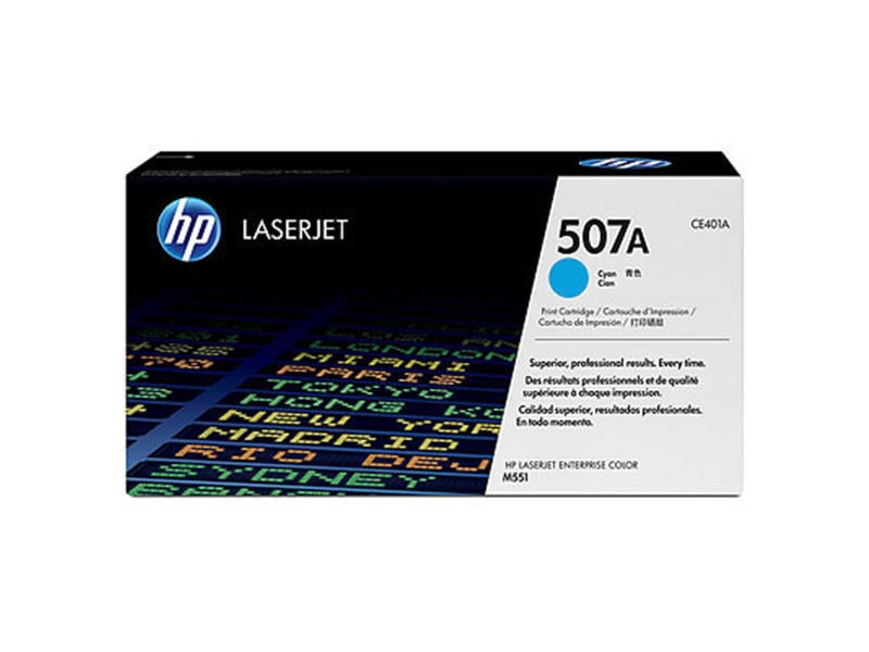 HP 507A cyan laser toner för skrivare med 6000 sidor kapacitet