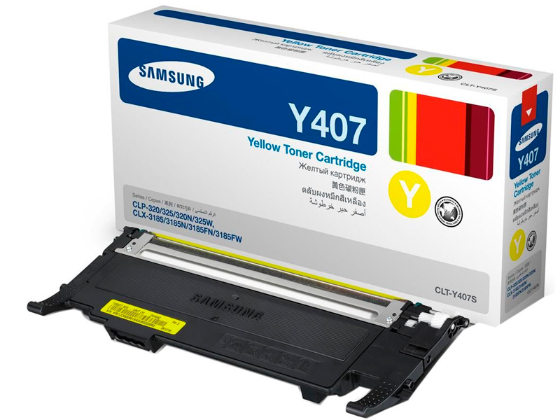 Samsung laser toner Y407 för 1000 sidor, gul färg, i förpackning