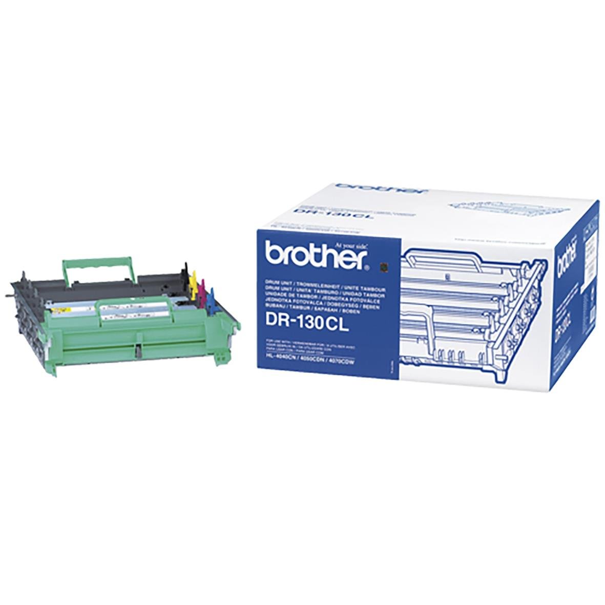 Brother DR130CL trumma i grön färg bredvid förpackning