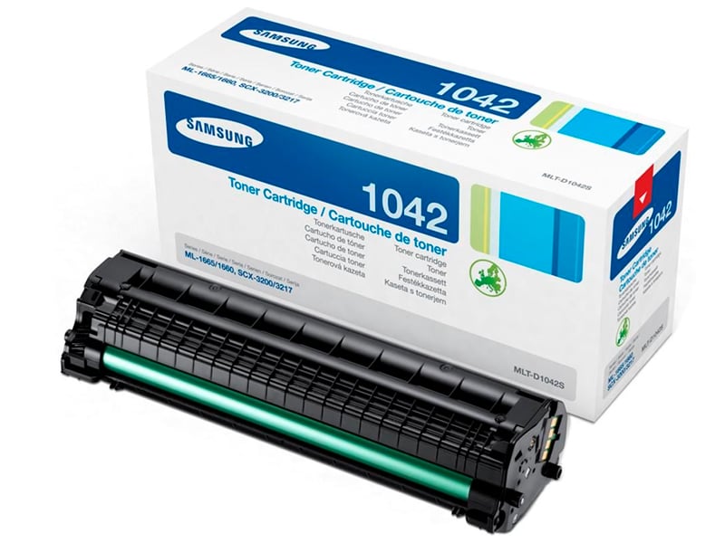 Svart laser tonerkassett för Samsung MLT-D1042S i originalförpackning