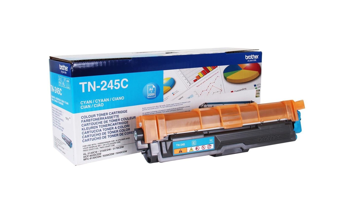 Lasertoner Brother TN245C Cyan för skrivare, 2200 sidor, i förpackning