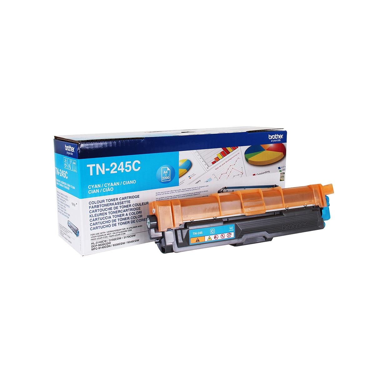 Lasertoner Brother TN245C Cyan för skrivare, 2200 sidor, i förpackning