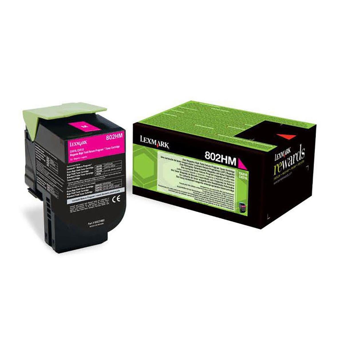 Lasertoner Lexmark 802HM magenta för 3000 sidor, i svart och grönt förpackning