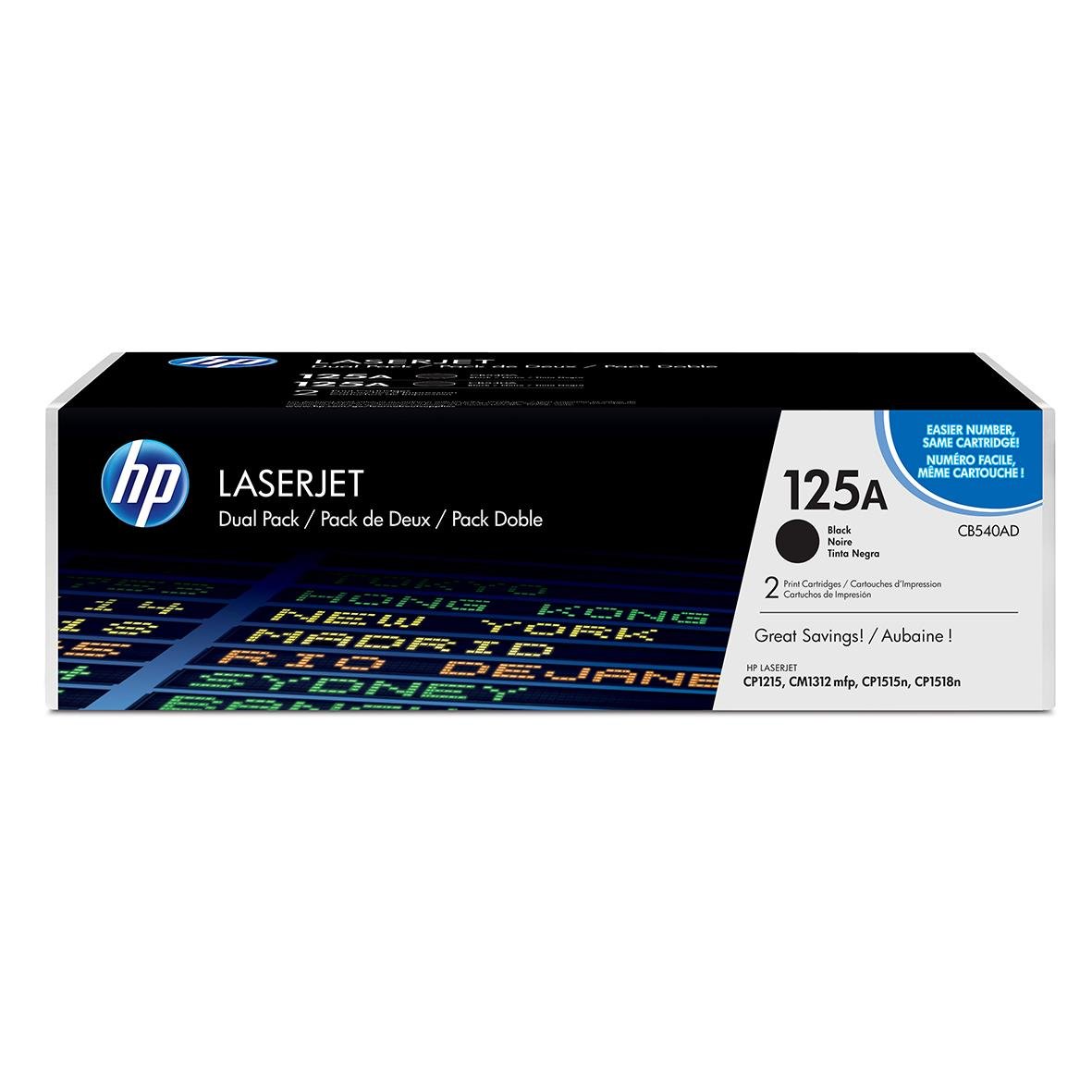 HP Lasertoner CB540AD svart för HP 2200 Skrivare, dubbel pack, 125A