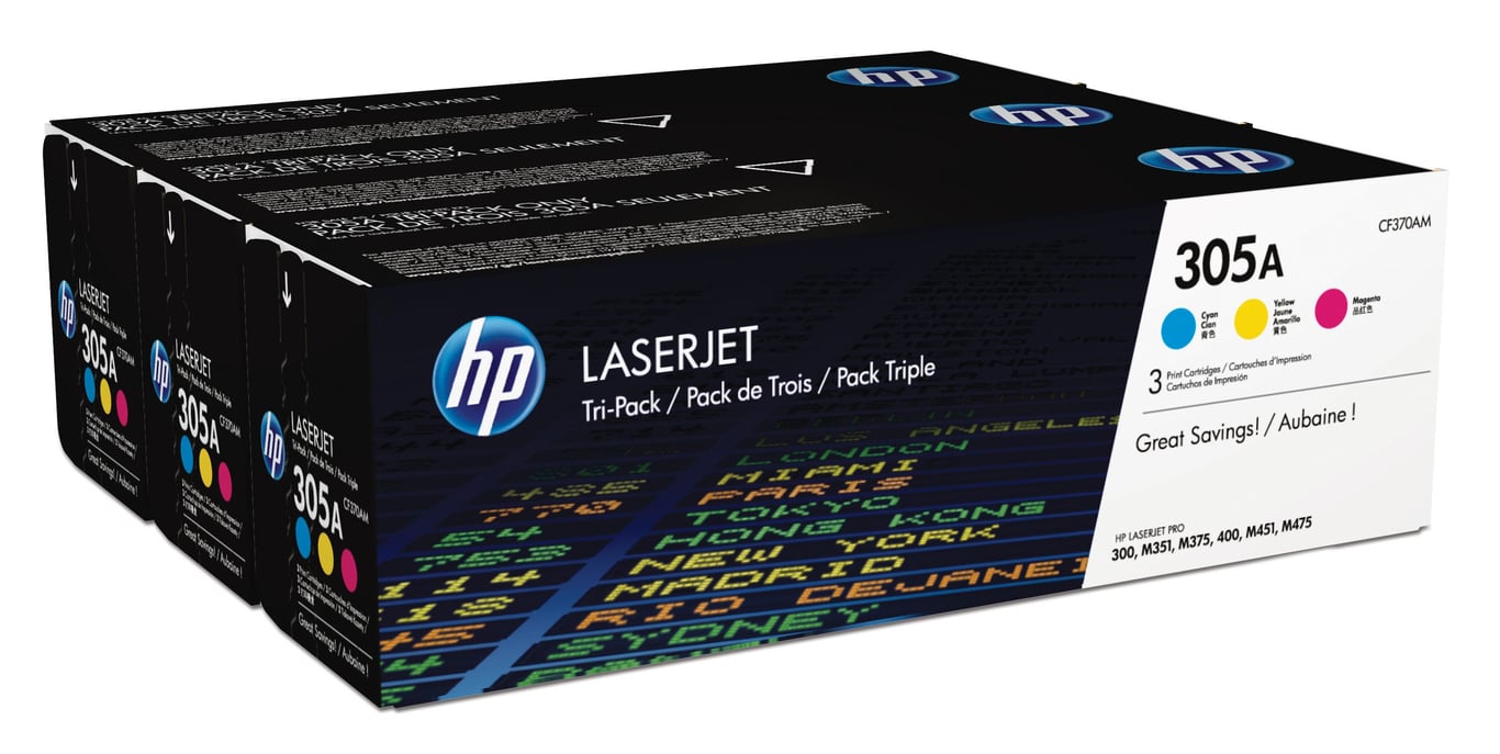 HP Lasertoner 305a CF370AM färg, tri-pack för skrivare