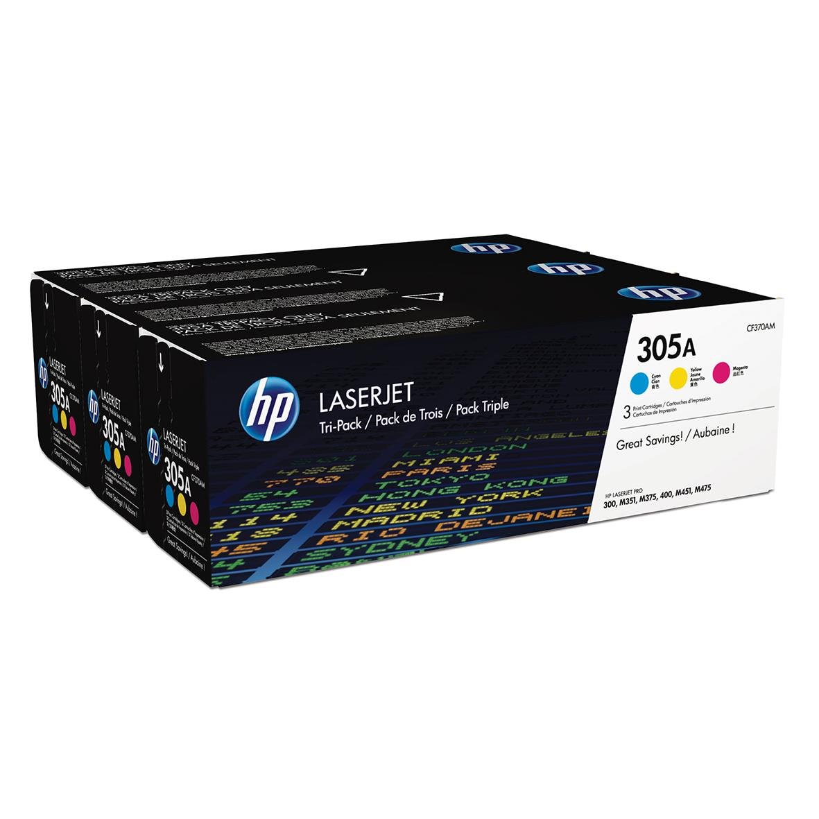 HP Lasertoner 305a CF370AM färg, tri-pack för skrivare