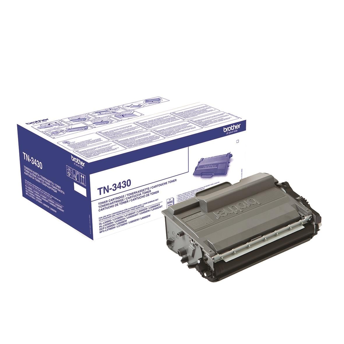 Svart tonerkassett för Brother laserprinter TN3430 med kapacitet för 3000 sidor