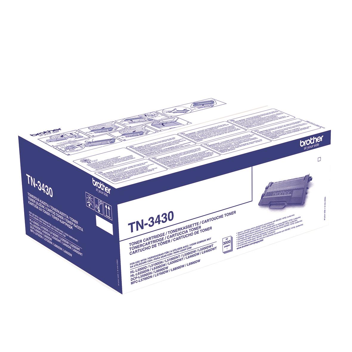 Lasertoner Brother TN3430 svart för 3000 sidor i originalförpackning