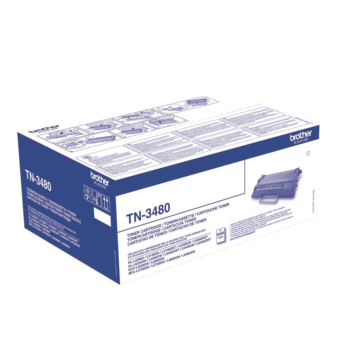 Lasertoner Brother TN3480 svart för 8000 sidor i originalförpackning