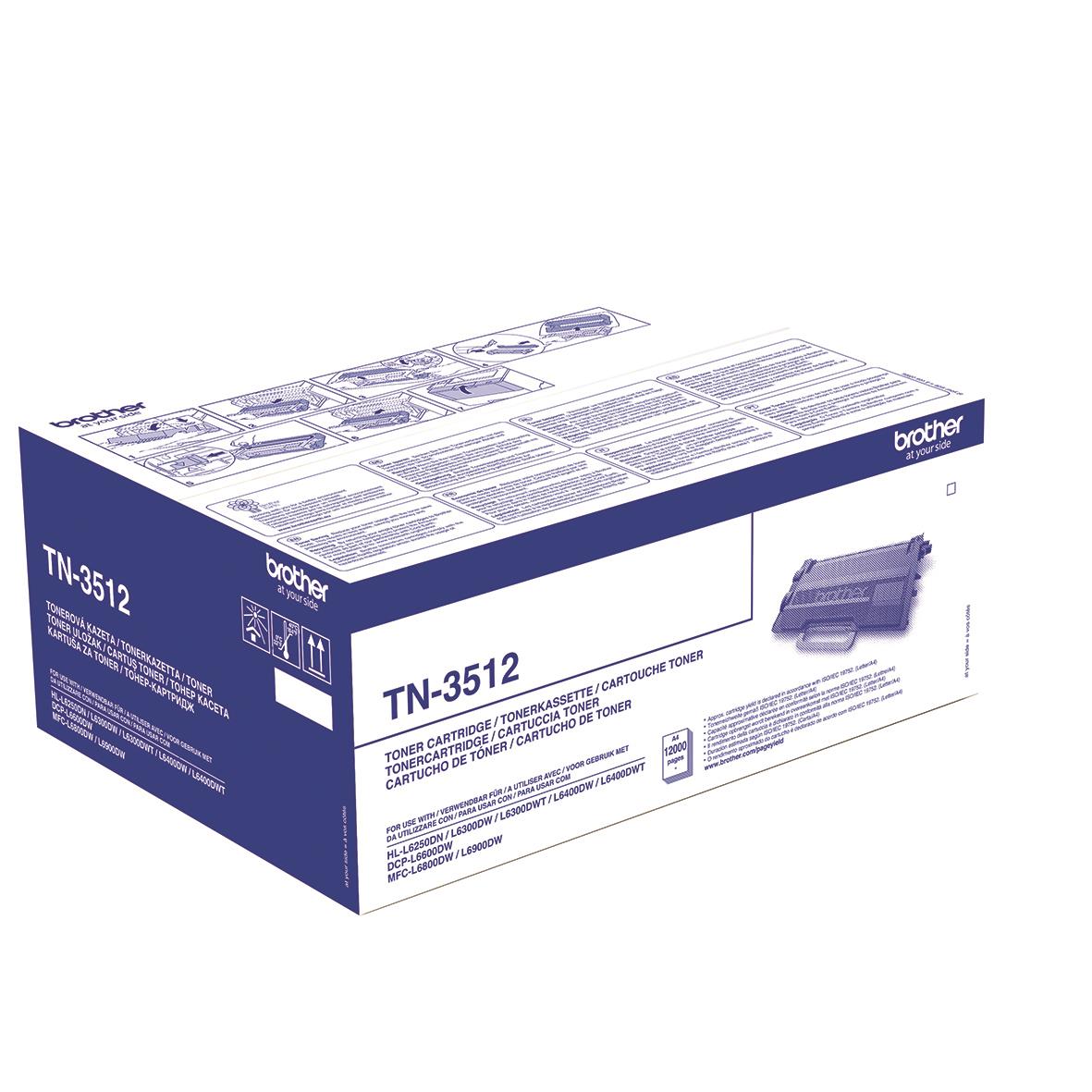 Lasertoner Brother TN3512 svart för 12000 sidor i originalkartong
