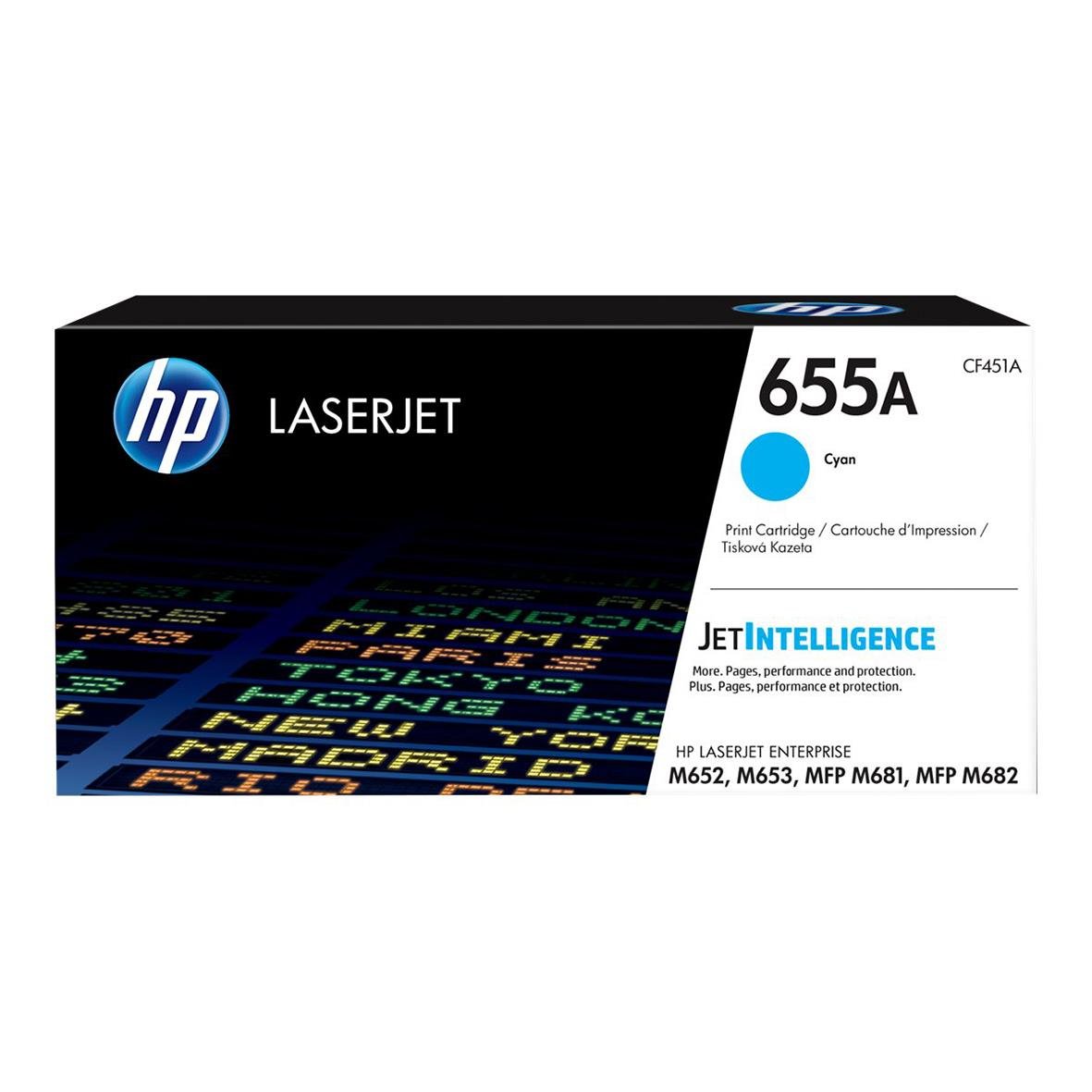 HP 655A Cyan laser toner cartridge för skrivare, förpackning