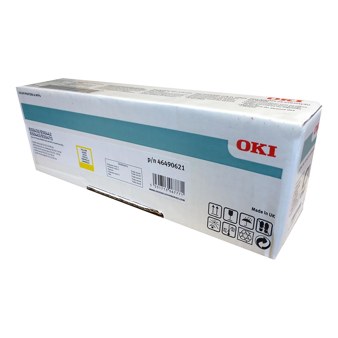 Gul laser tonerkassett för OKI skrivare i vit låda