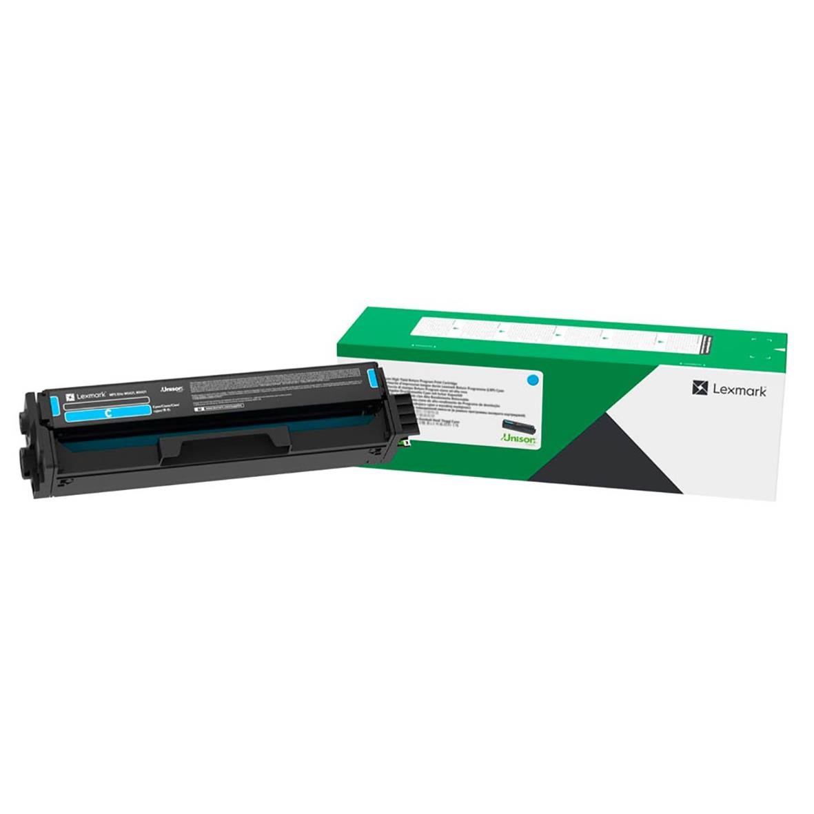 Lasertoner Cyan för Lexmark C3220 1500 sid, i svart och grönt förpackning