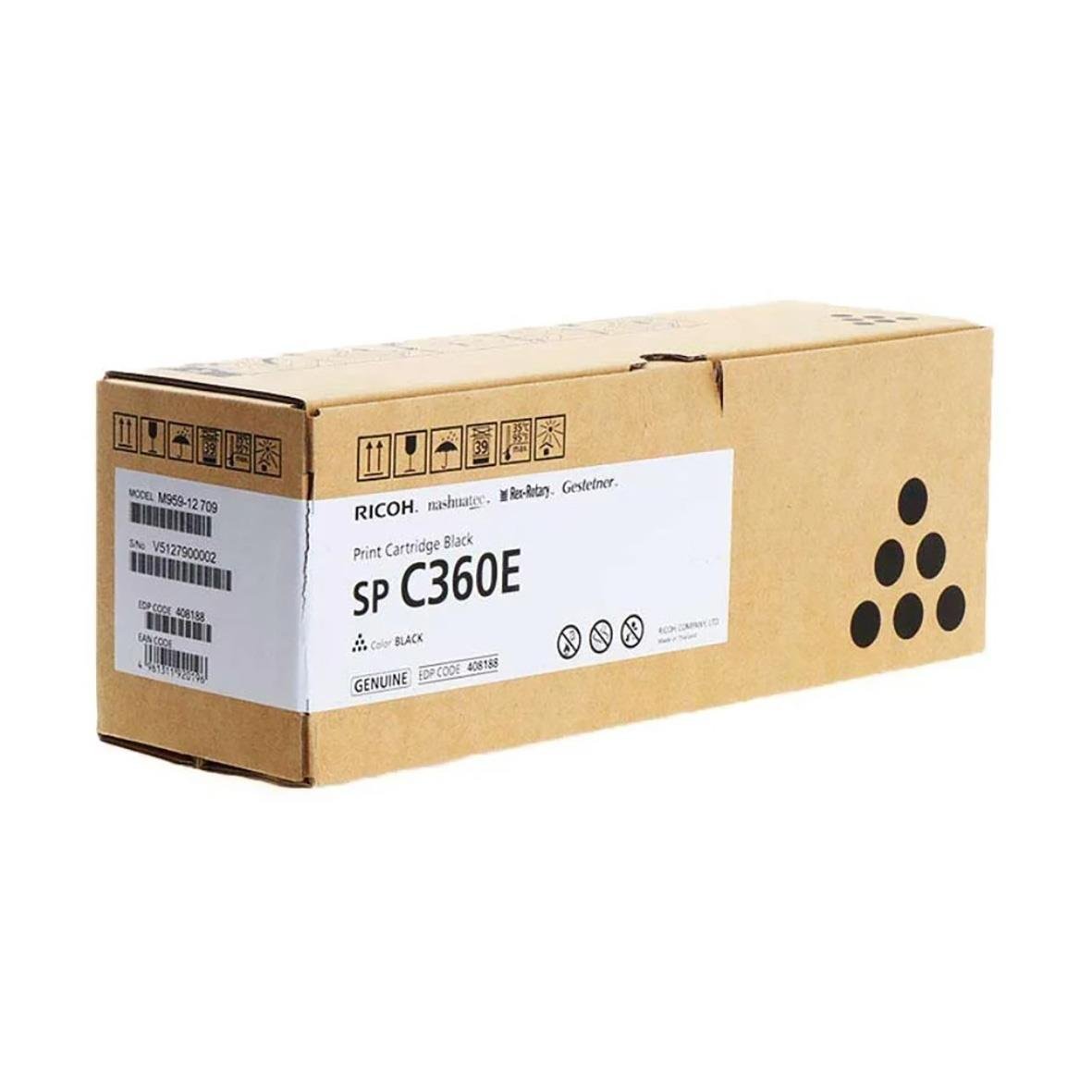 Svart lasertoner Ricoh SP C360E i originalkartong med svart och vit etikett