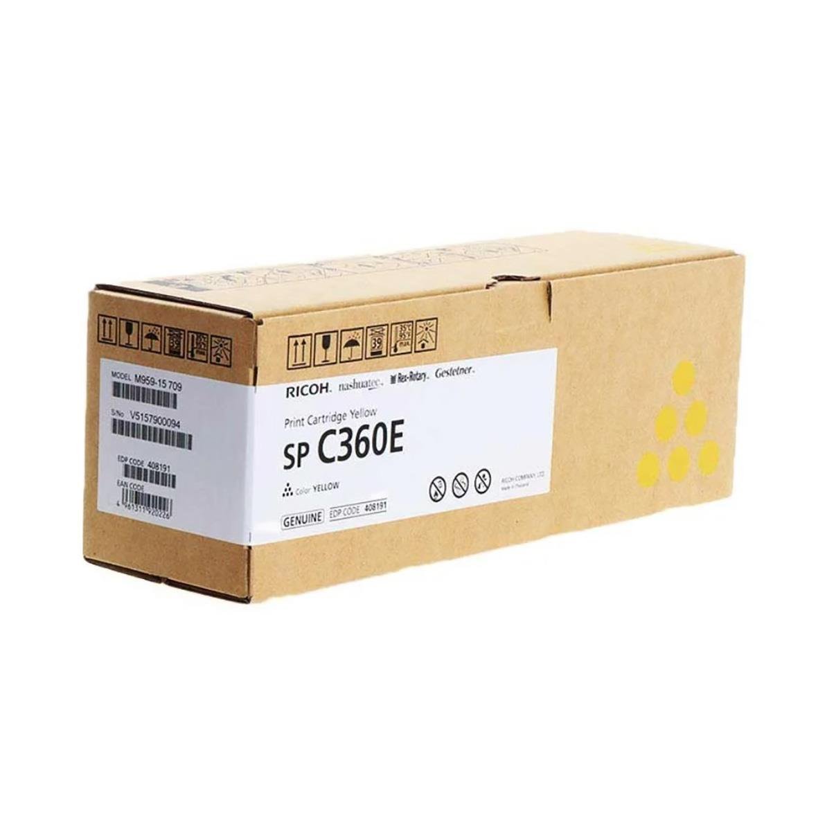Gul laser tonerkassett Ricoh SP C360E i kartong