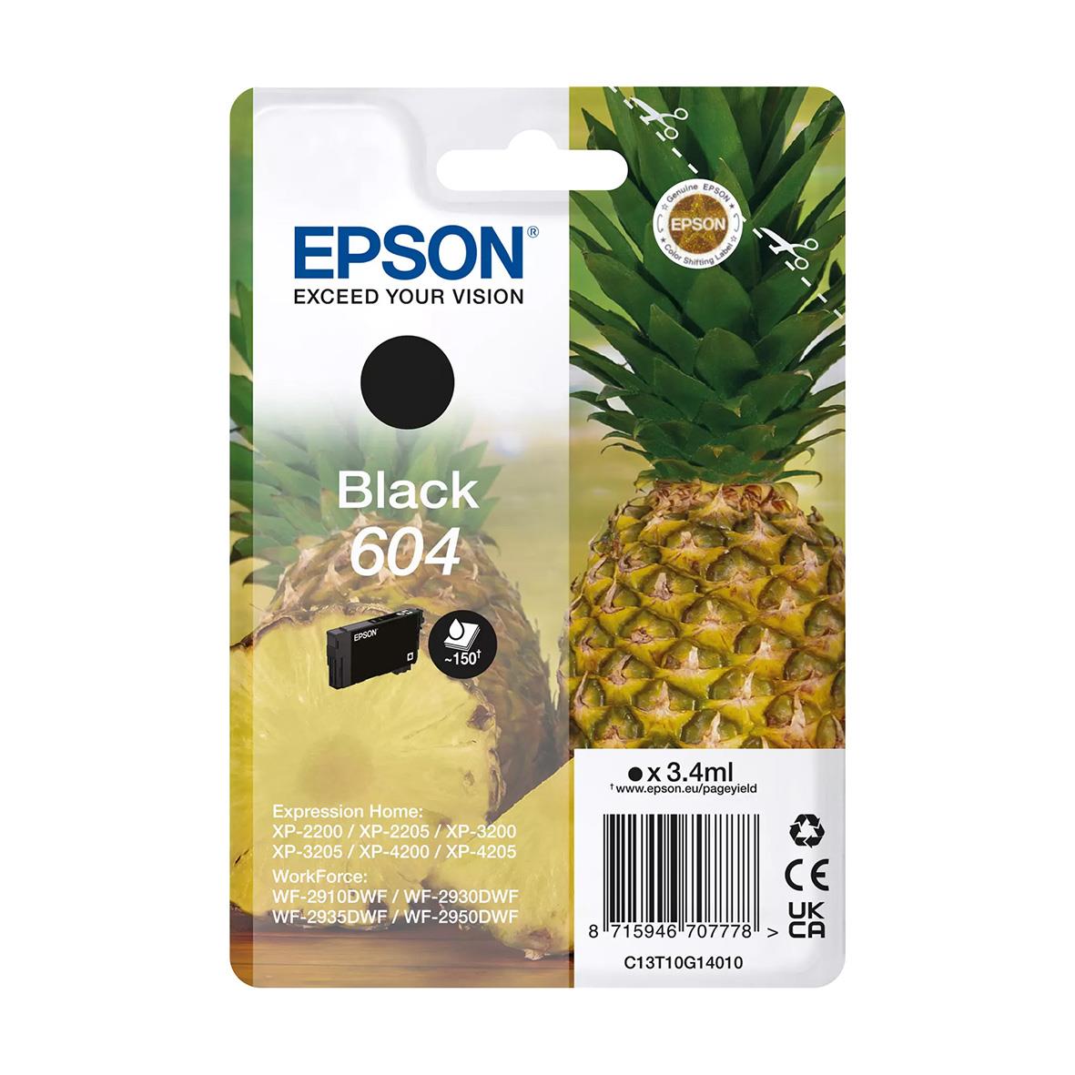 Epson bläckpatron T604 svart med ananasbild på förpackningen