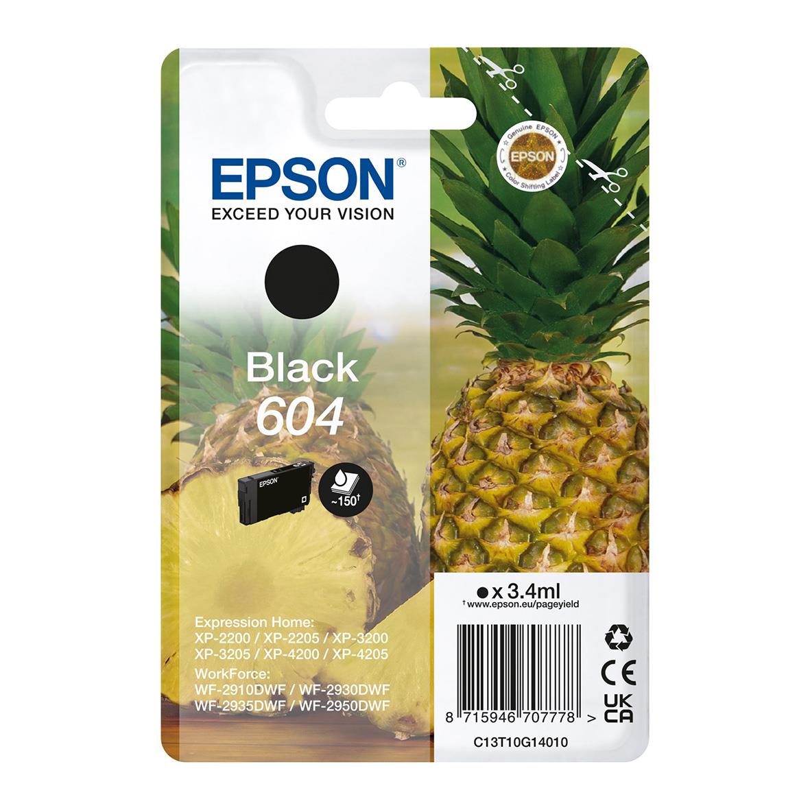 Epson bläckpatron T604 svart med ananasbild på förpackningen
