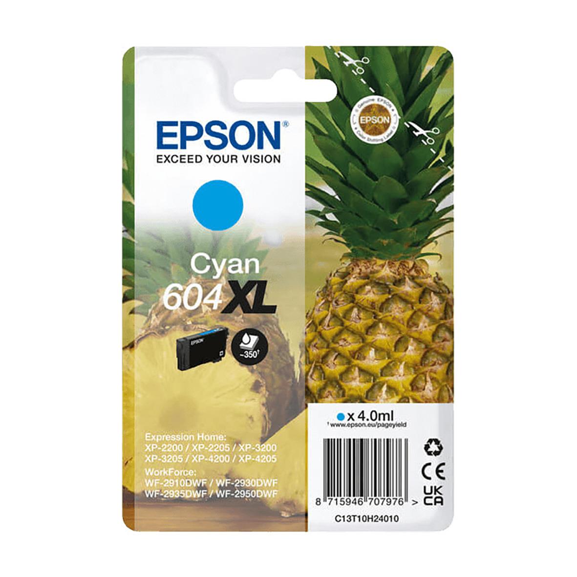 Bläckpatron Epson T604XL Cyan med bild av ananas och bläckpatron