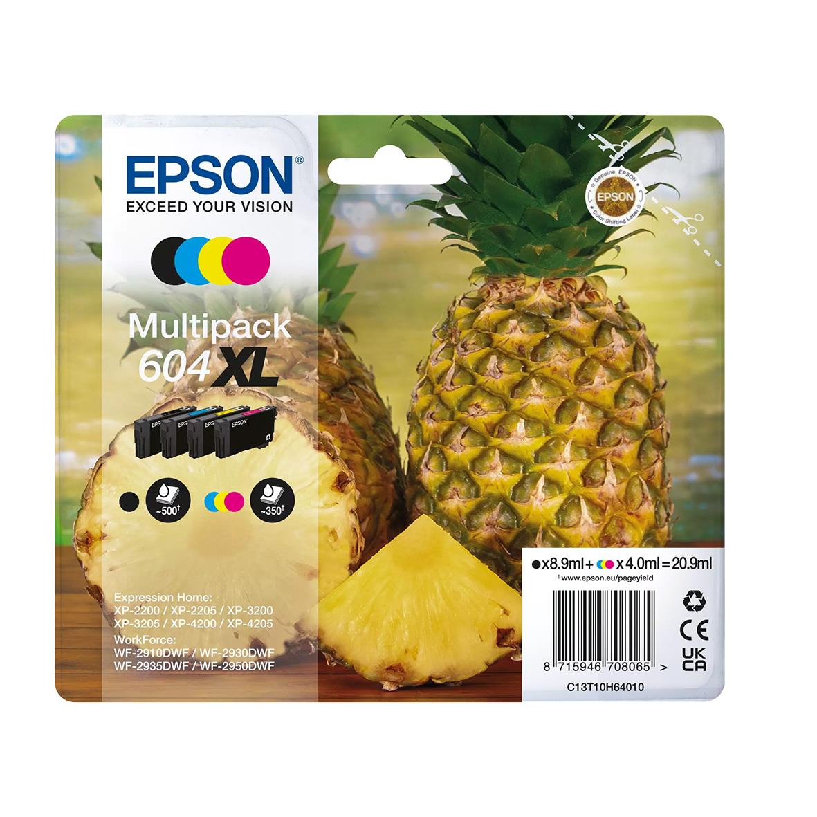 Epson T604XL multipack bläckpatroner med ananas och skivor av ananas i bakgrunden