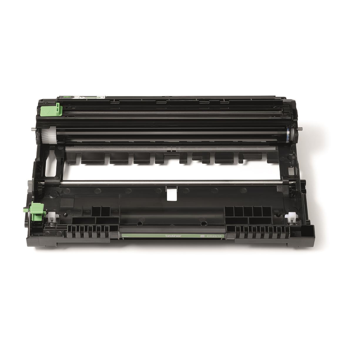 Bild av en tom trumma för skrivare, svart med gröna detaljer