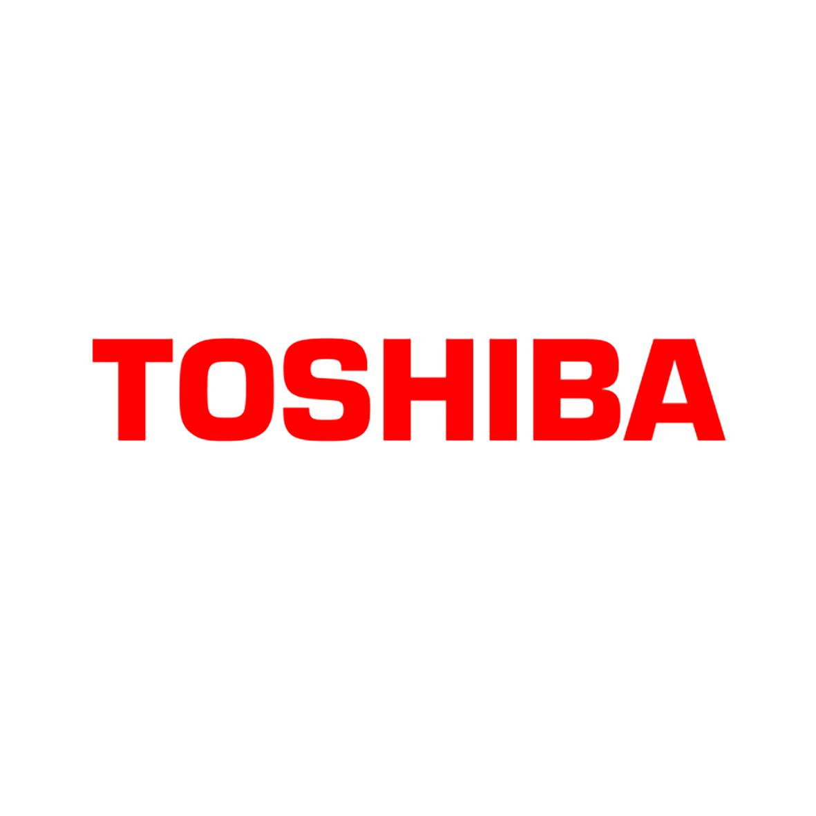 Toshiba logotyp i rött på vit bakgrund