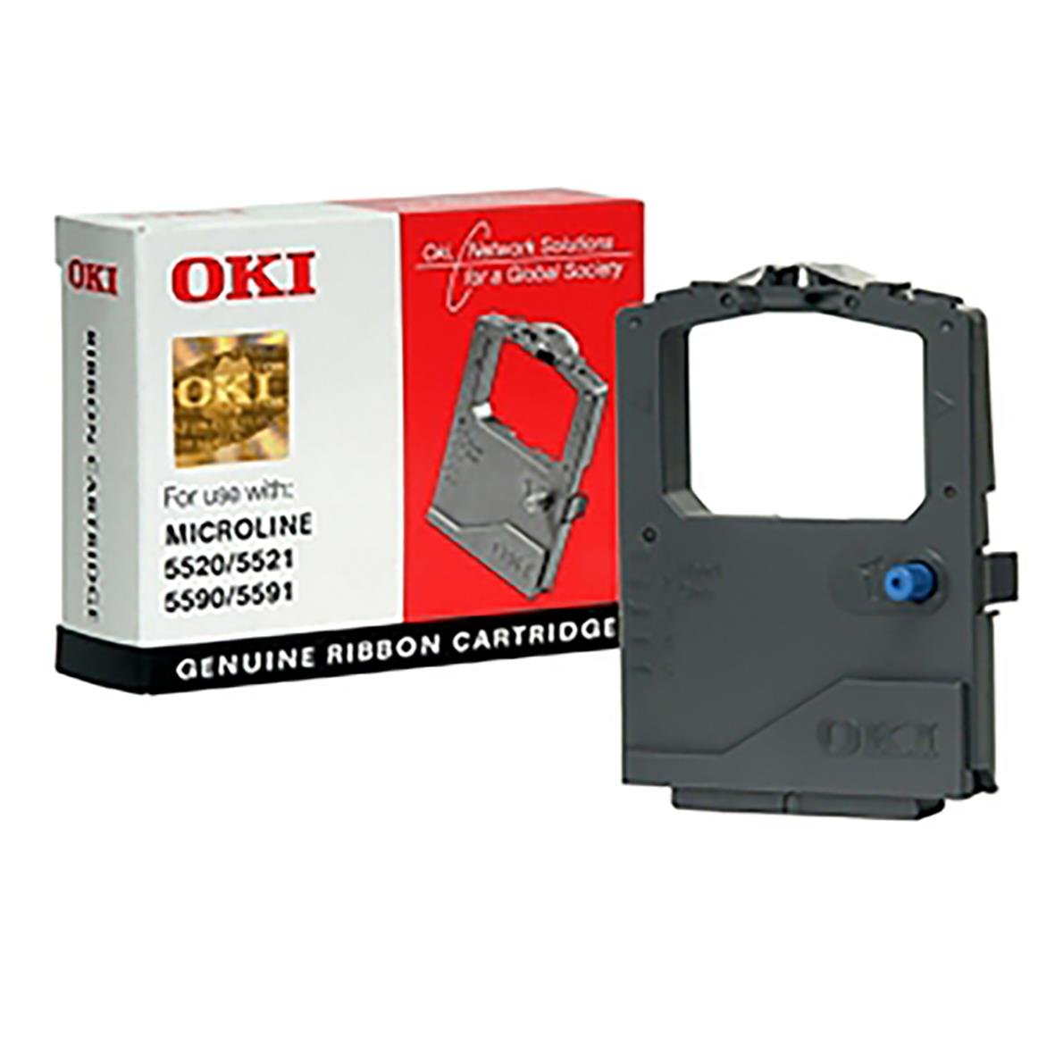 Svart färgband för OKI skrivare i förpackning och cartridge