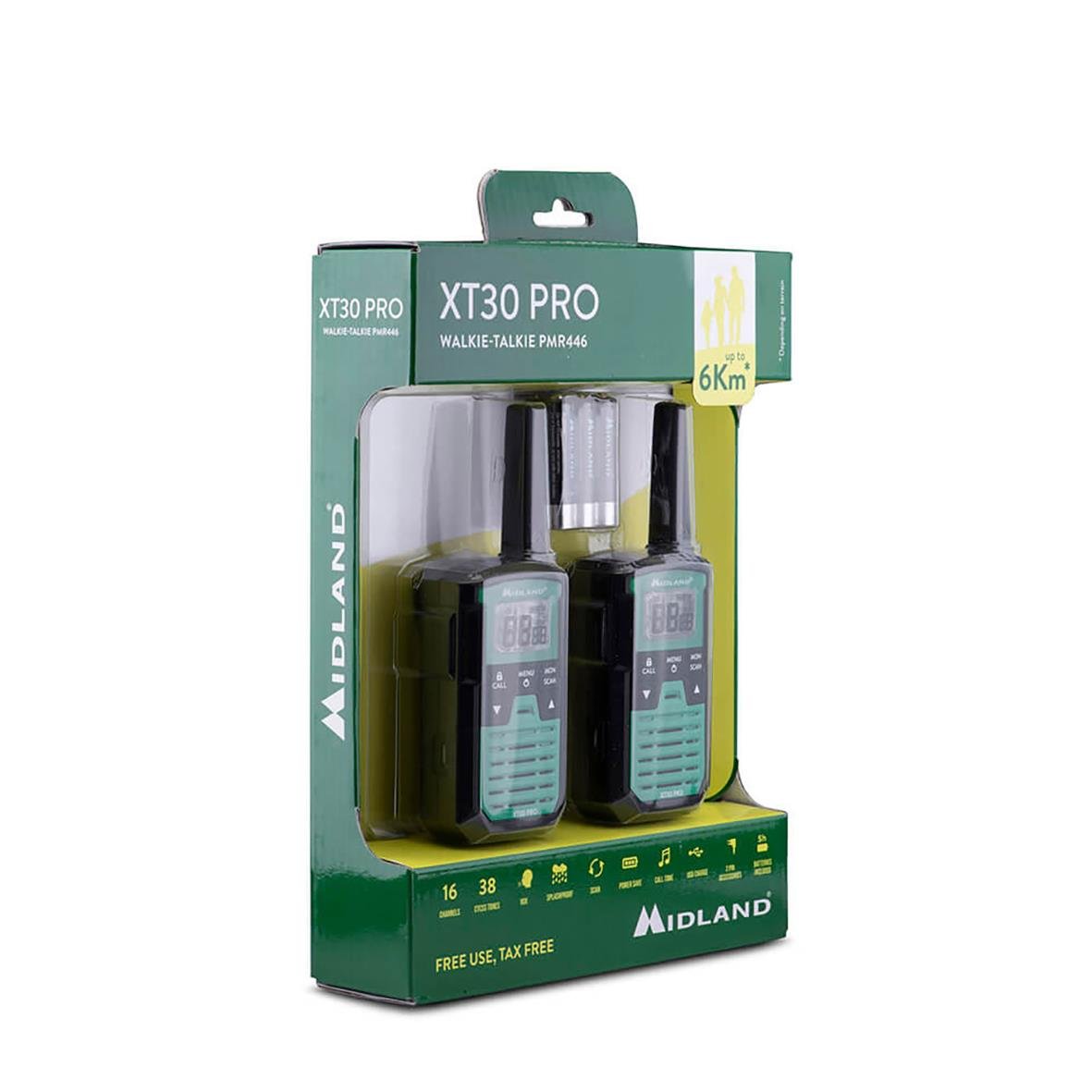 Walkie Talkie Midland XT30 Pro svart/grön i förpackning med två enheter