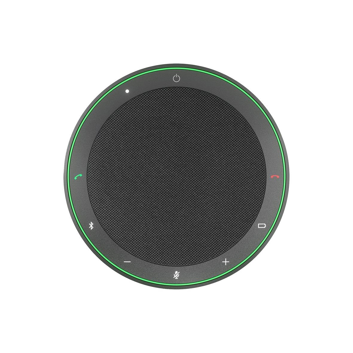 Jabra Speak2 75 UC konferensenhet med rund design och knappar för volym, samtal och avstängning