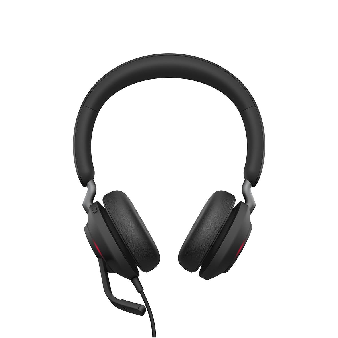 Jabra Evolve2 40 SE USB-A headset med svarta hörlurar och mikrofon