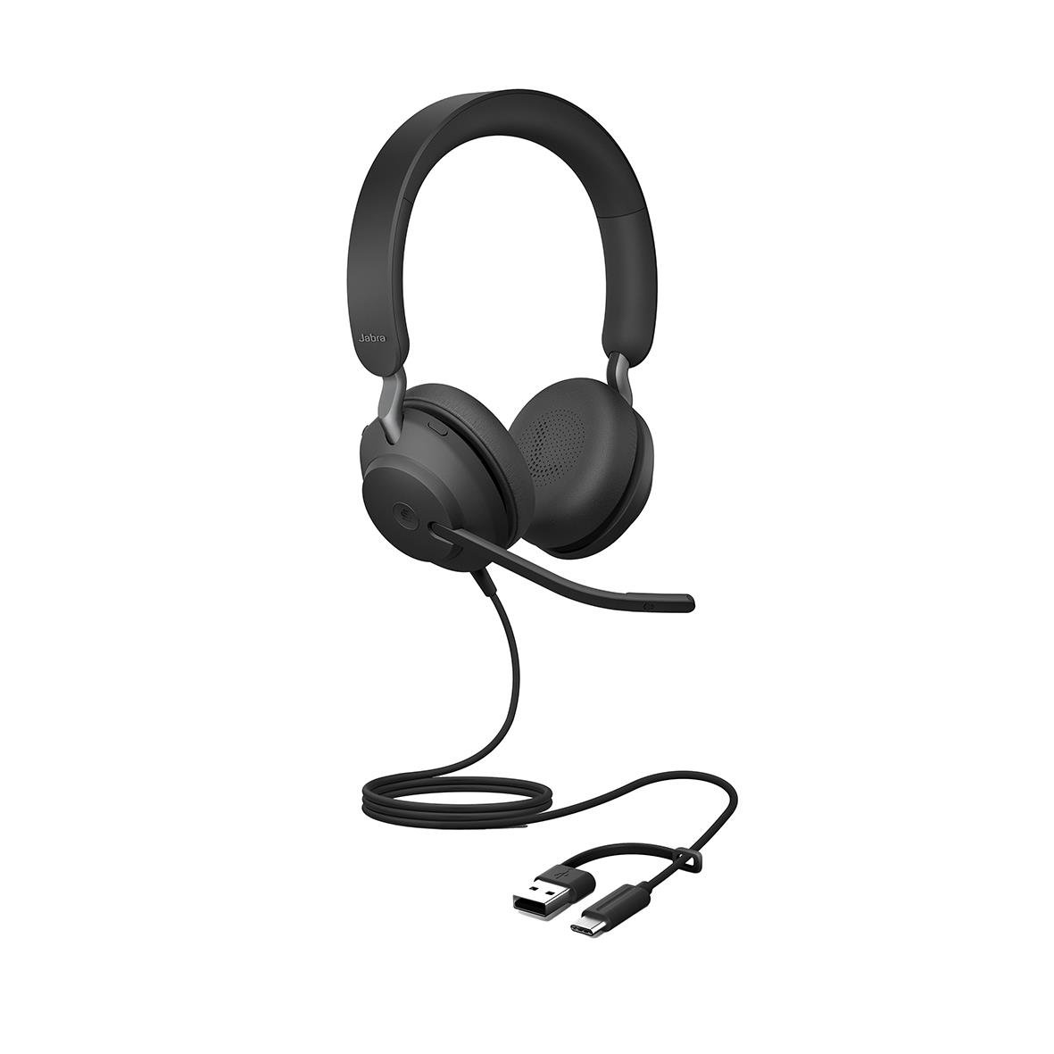 Jabra Evolve2 40 SE USB-A/C UC stereo headset med mikrofon och kabel