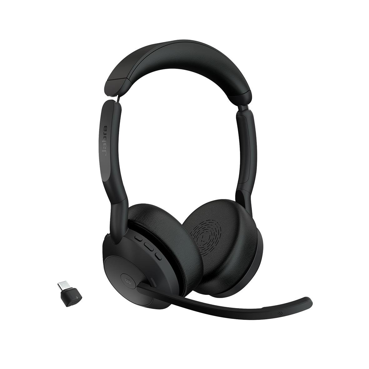 Jabra Evolve2 55 headset med mikrofon och USB-C-adapter
