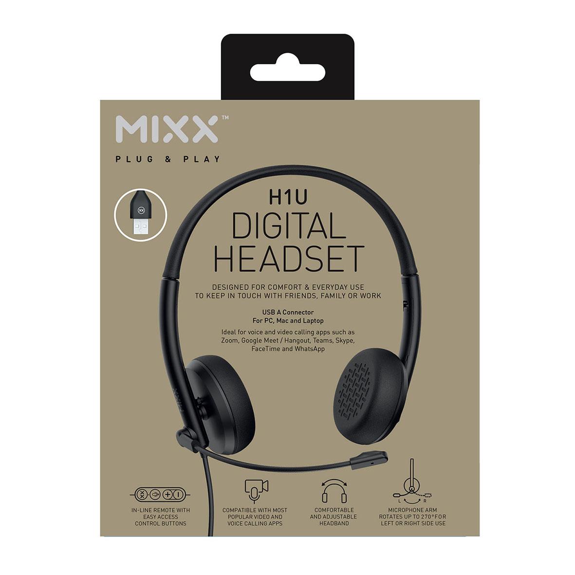 MIXX Headset H1U digital trådbunden USB-A, komfortabelt headset för PC, Mac och laptop med mikrofon