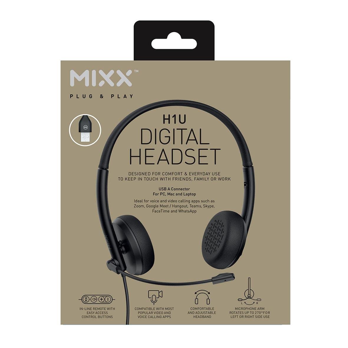 MIXX Headset H1U digital trådbunden USB-A, komfortabelt headset för PC, Mac och laptop med mikrofon
