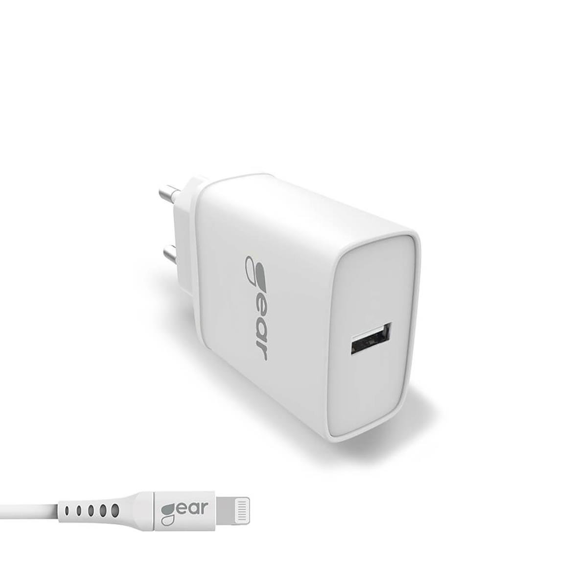 Väggladdare Gear med USB-A 10W och Lightning-kabel 1m
