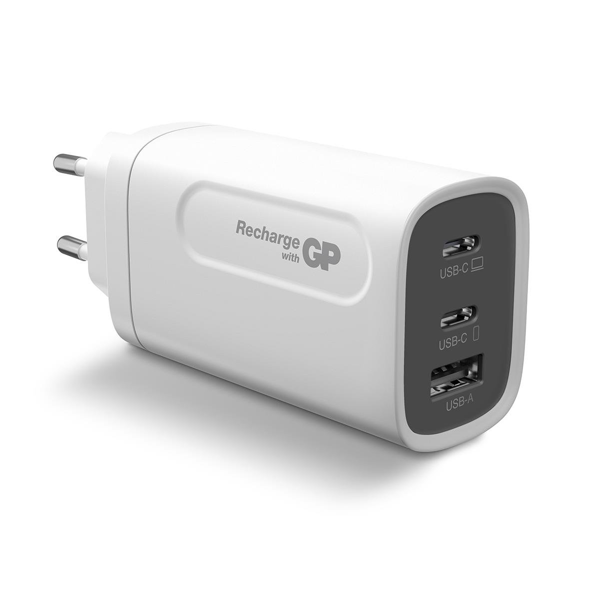 Väggladdare GP GaN PD 65W med 2 USB-C och 1 USB-A-port