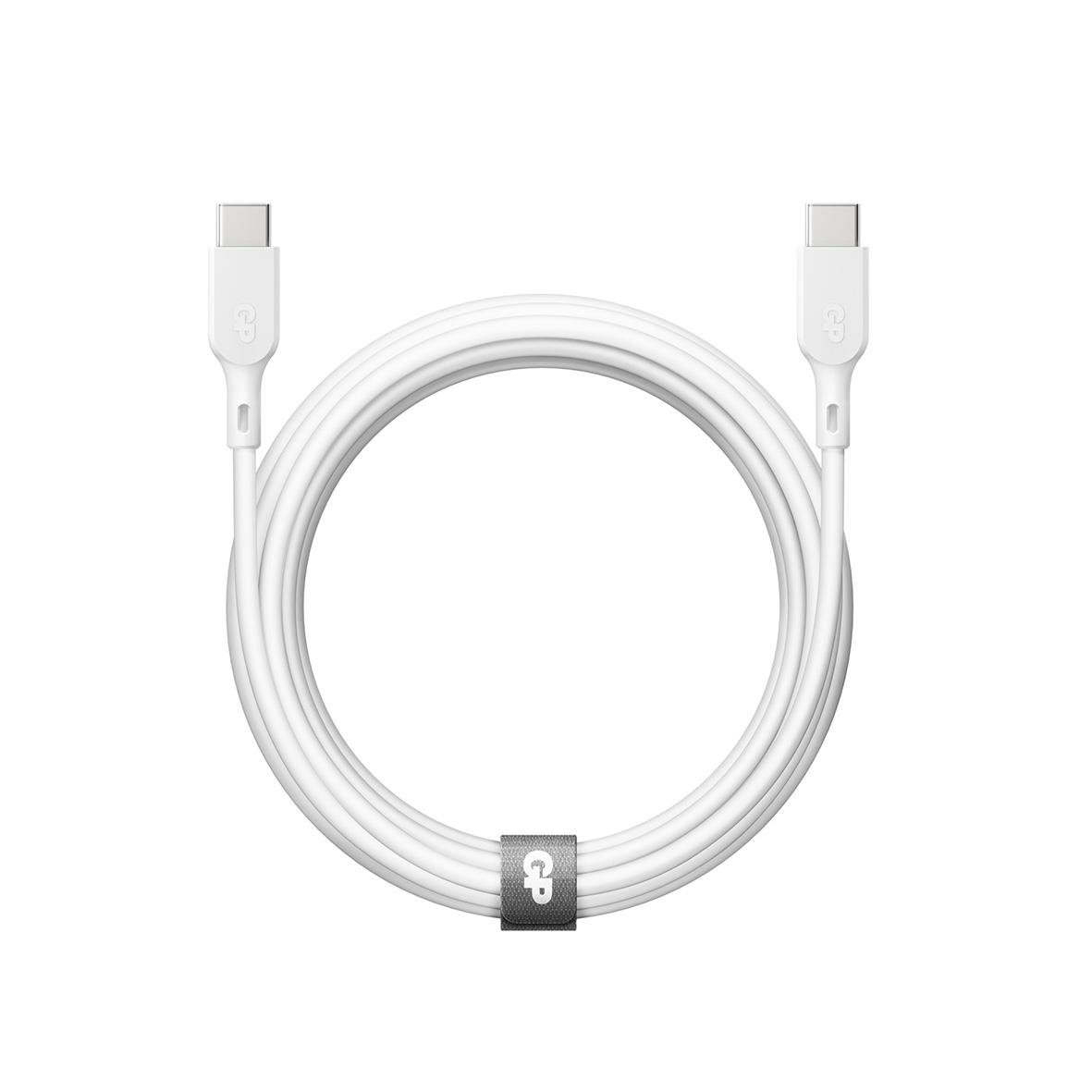 Väggladdare GP GaN PD 65W med 2 USB-C och 1 USB-A samt medföljande kabel och adaptrar