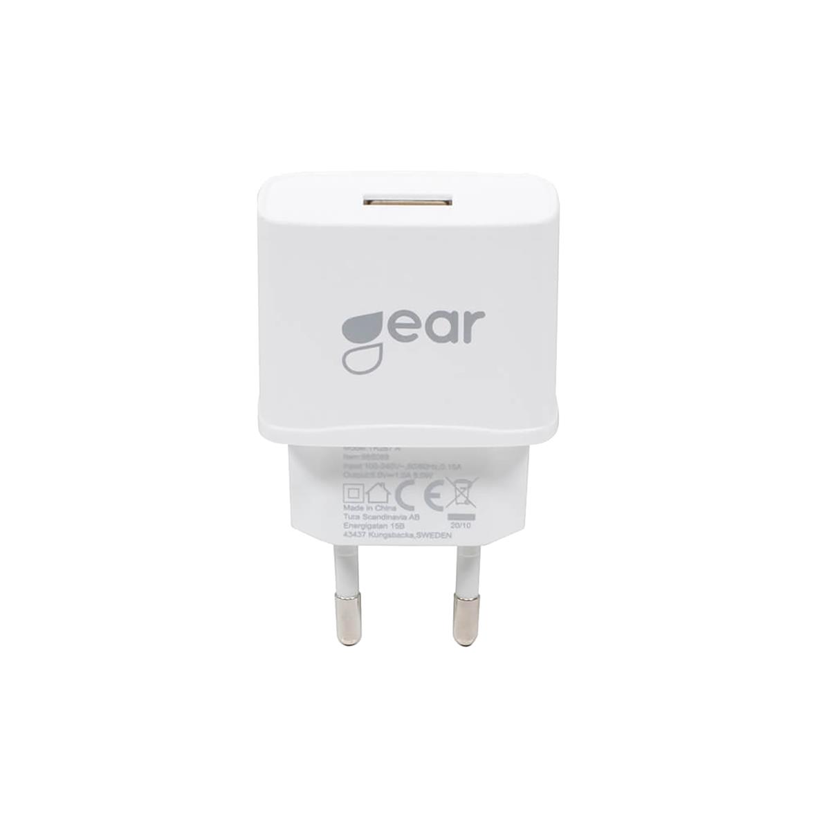 Väggladdare Gear 220V 1xUSB-A 1A Vit