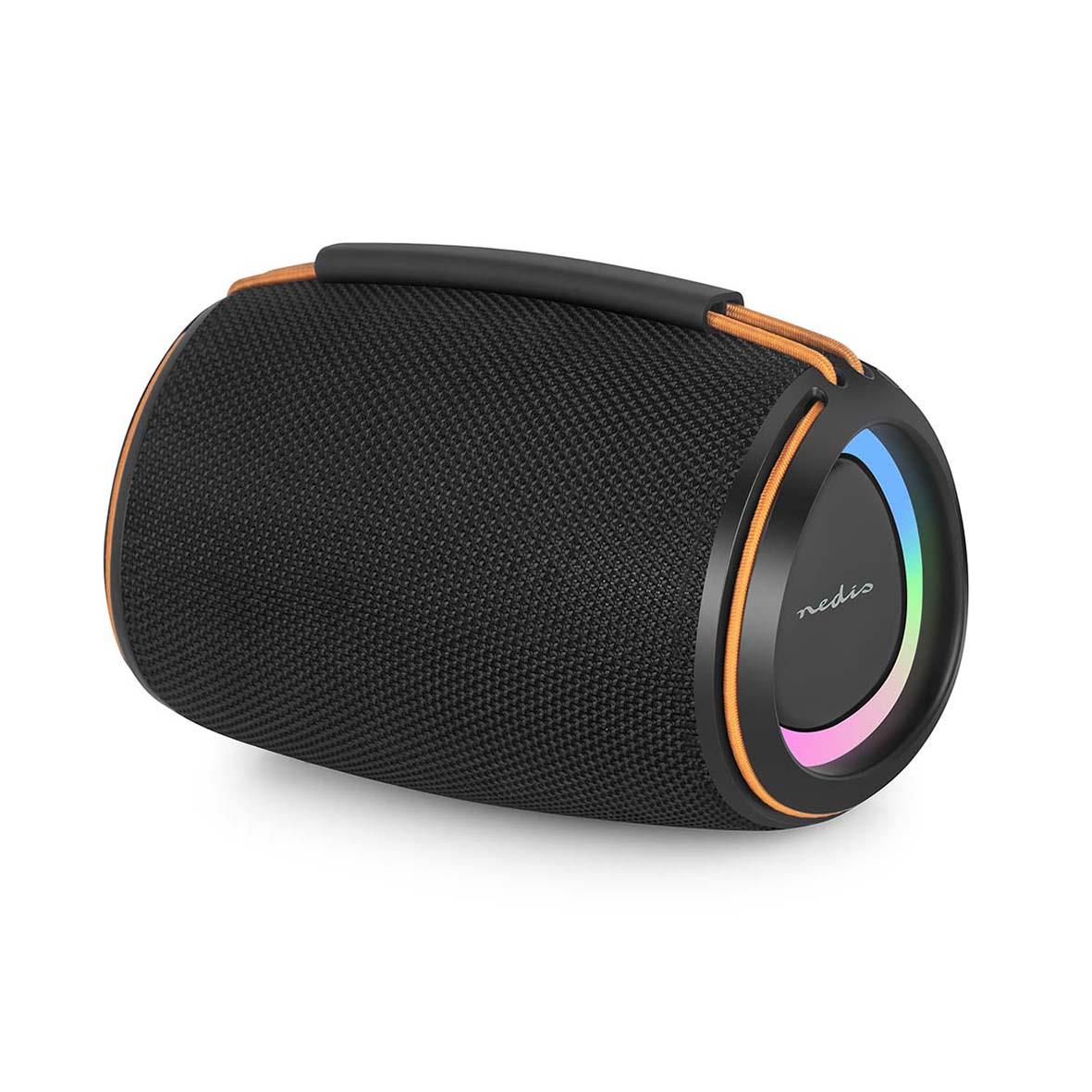 Portabel svart Nedis Bluetooth-högtalare med 40W och färgade LED-ljusdetaljer