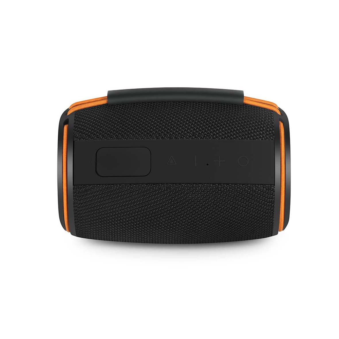 Portabel svart Nedis Bluetooth-högtalare med 40W effekt och orange detaljer