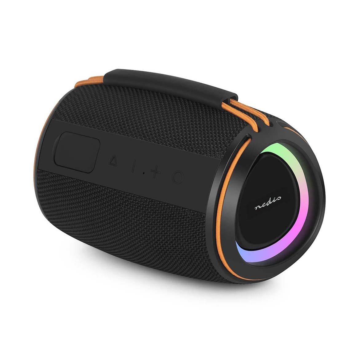 Portabel svart Nedis Bluetooth-högtalare med 40W och färgglad ring runt kontrollen