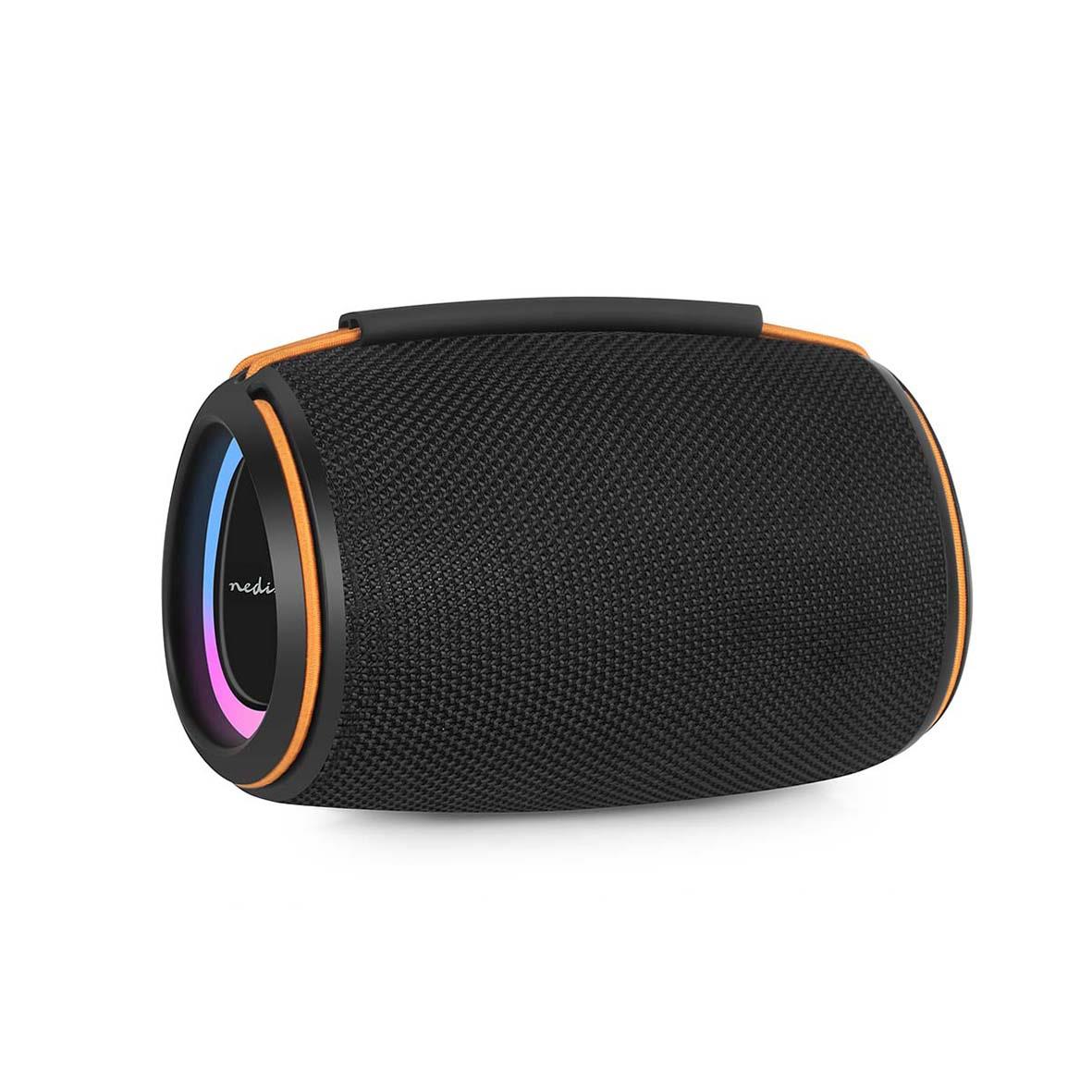 Portabel svart Nedis Bluetooth-högtalare med 40W effekt och färgglad ljuseffekt